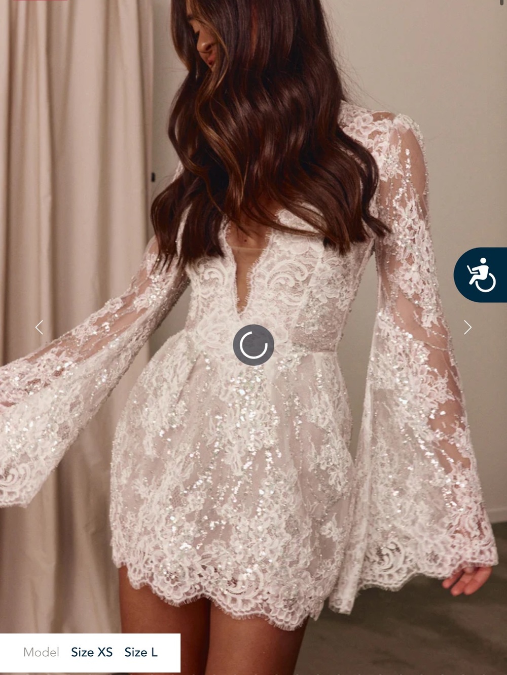 Grace Loves Lace White Lace Mini Dress with Bell Sleeves
